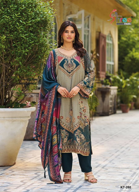 KT 280 Pure Viscous Maslin Digital Print And  Hand Work Salwar Kameez Exporters In India